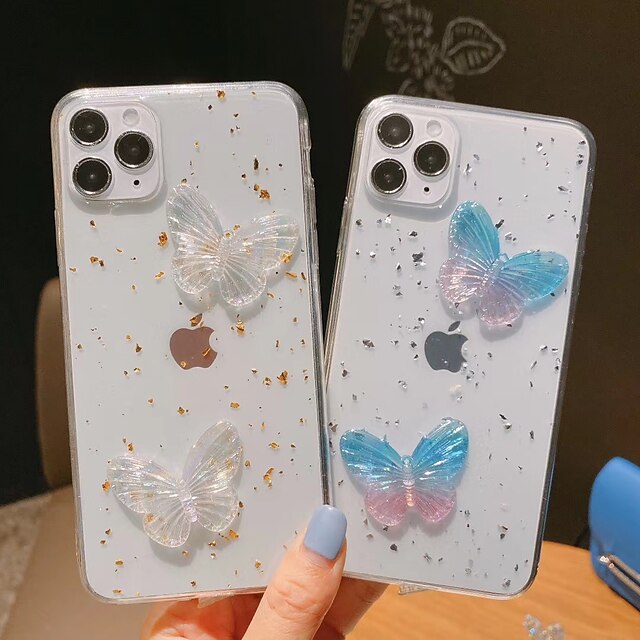  Phone Case For Apple Back Cover iPhone 12 Pro Max 11 SE 2020 X XR XS Max 8 7 Pattern Clear Butterfly TPU