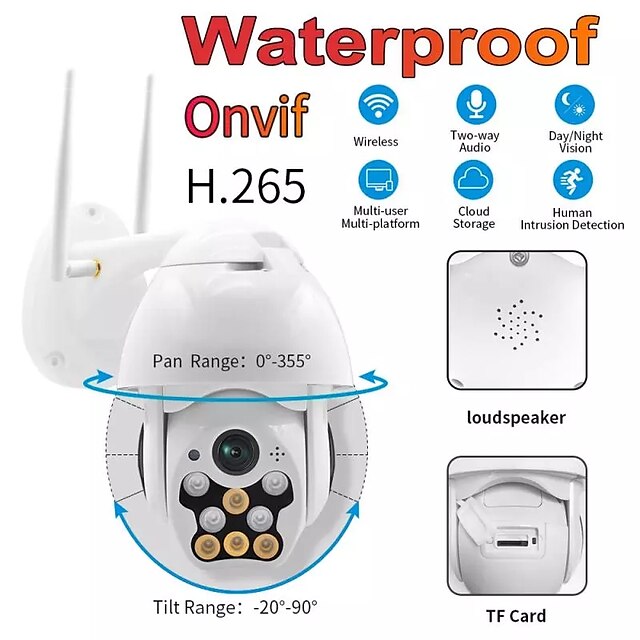  Outdoor Waterproof Wireless Wifi Security Camera 360 Rotation Ball Machine Network Surveillance 1080P PTZ IP Camera White