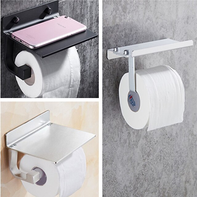 Home & Garden Bath Accessories | Toilet Paper Holder With Shelf Alumium Alloy Creative Modern Aluminum 1pc Wall Mounted for Mobi