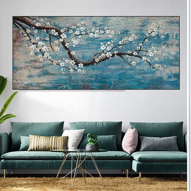 Oil Painting Hand Painted Horizontal Panoramic Landscape Floral / Botanical Modern Rolled Canvas (No Frame) 8