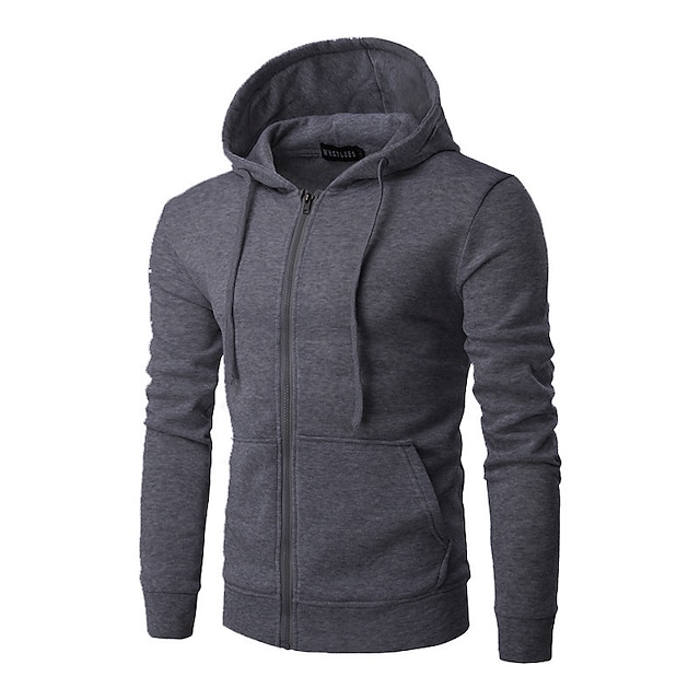 Mens Clothing Mens Hoodies & Sweatshirts | mens slim fit long sleeve lightweight one tone coverseam zip up hoodie with kanga poc