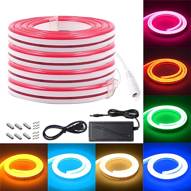  3~5m 9.8~16.4ft Multicolor Flexible Neon LED Strip Rope Lights 120 LEDs / Meter 2835 SMD IP65 Waterproof Flexible with DC12V Power adapter for Outdoor Party Home Decoration