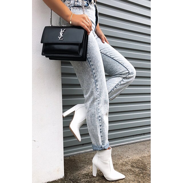 Mujer Botas Tacón botas Tacón Cuadrado Dedo Puntiagudo Botines Botines  Básico Casual Diario Paseo PU Un Color Blanco Negro / Botines / Hasta el  Tobillo 8205013 2022 – €64.99