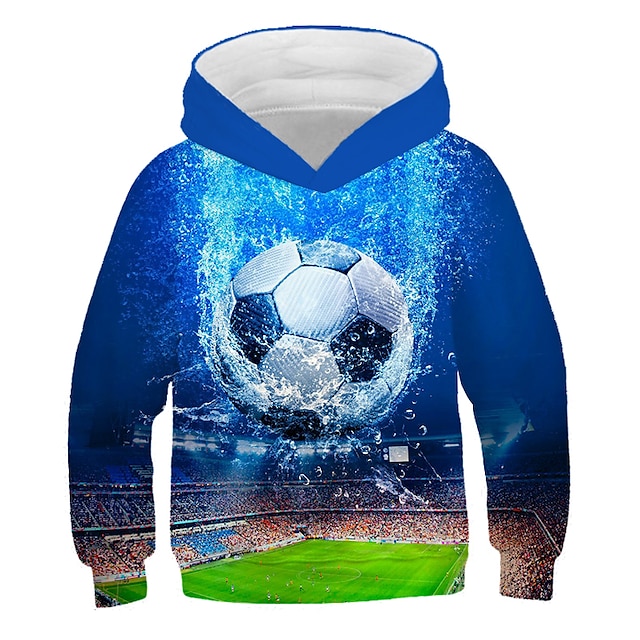  Boys 3D Football Hoodie Long Sleeve 3D Print Spring Fall Winter Active Streetwear Polyester Kids 3-12 Years Outdoor Daily