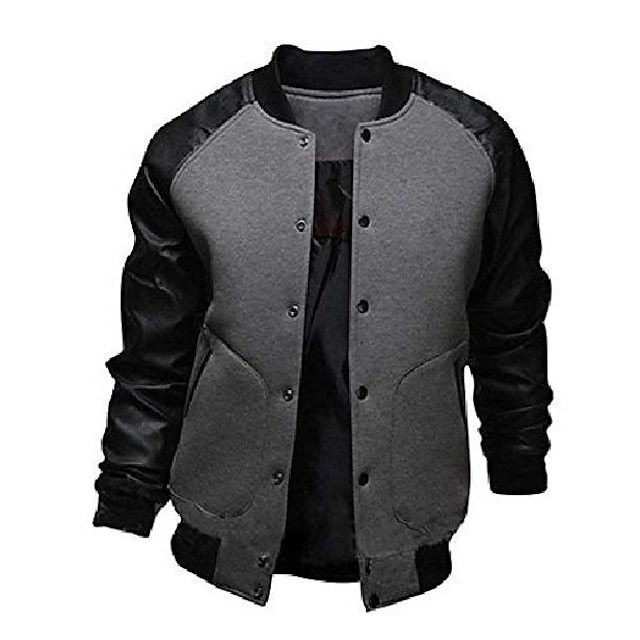 Mens Clothing Mens Outerwear | mens fashion splicing sleeve letterman jacket varsity baseball bomber jacket - OK39679