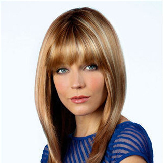  Synthetic Wig Straight With Bangs Wig Blonde Medium Length Dark Brown Blonde Synthetic Hair Women's Fashionable Design Exquisite Blonde Dark Brown