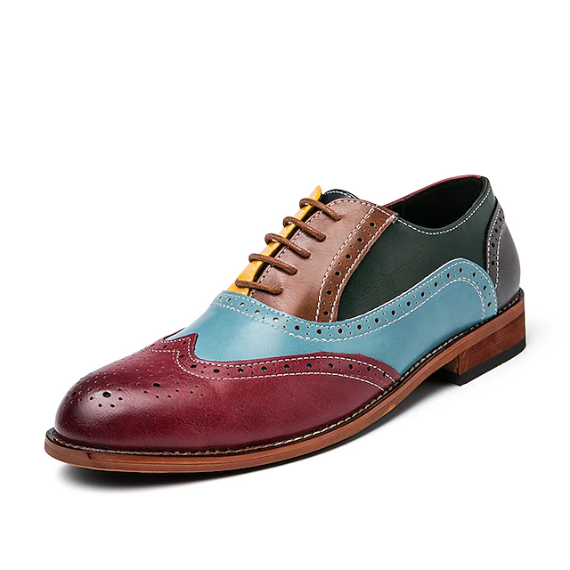 Men's Oxfords Derby Shoes Brogue Dress Shoes Wingtip Shoes Walking Business Classic British Wedding Party & Evening Faux Leather Non-slipping Wear Proof Lace-up Rainbow Color Block Spring Fall 19