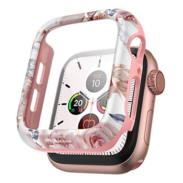  case for apple watch series 6/5/4/se 40mm with built in tempered glass screen protector hd clear shockproof slim bumper hard pc full protective cover for iwatch series 6/5/4/se(rose marble)