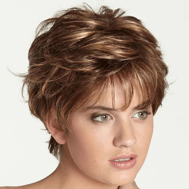 Brown Wigs For Women Synthetic Wig Curly Pixie Cut Wig Short Light