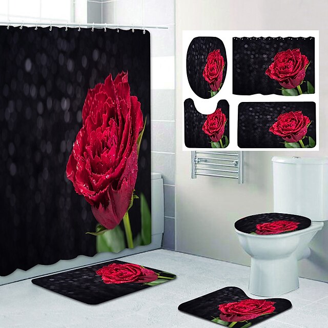 Tiger Art Shower Curtain Door Bath Mat Toilet Cover Rugs Bathroom Set 1/3/4Pcs 