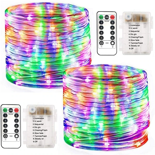 LED Rope Lights Outdoor String Lights Battery Powered with Remote ...