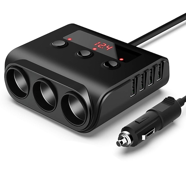  Cigarette Lighter Adapter Car Charger Adapter 12V-24V 3 Socket Splitter Plug LED 4 USB Charger Adapter 2.4A 100W For Phone MP3 DVR