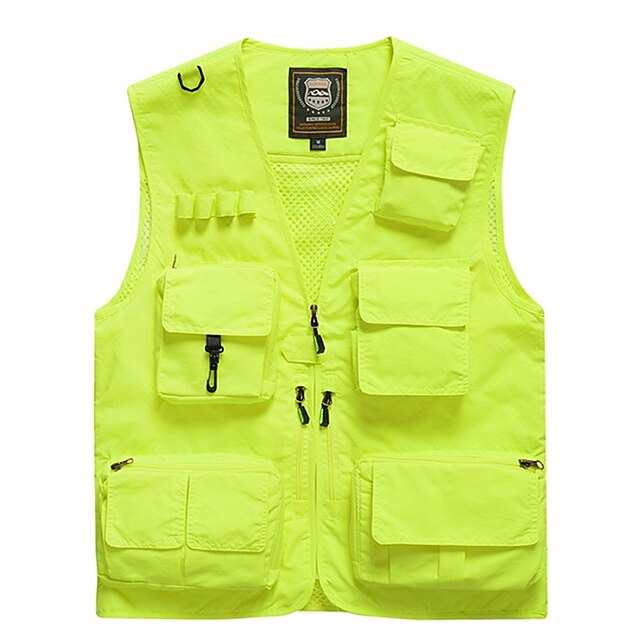 Men's Fishing Vest Hiking Vest Sleeveless Vest / Gilet Top Outdoor Windproof Breathable Quick Dry Lightweight Summer Polyester Sapphire Navy fluorescent yellow Fishing Climbing Camping / Hiking 10