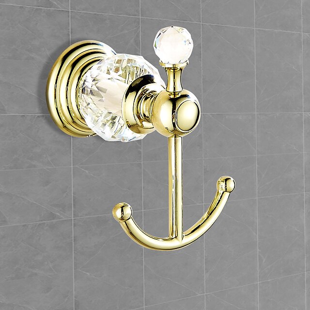 Home & Garden Bath Accessories | Robe Hook Contemporary Polished Brass and Crystal Material Bathroom Coat Hook Golden 1pc - ZR29