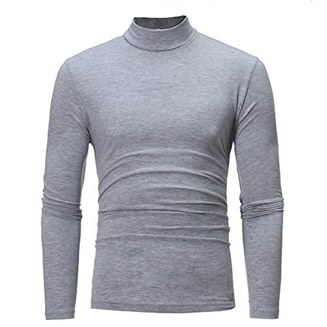 Mens Clothing Mens Outerwear | mens autumn winter solid turtleneck long sleeve underlinen t-shirt grey - SL03652