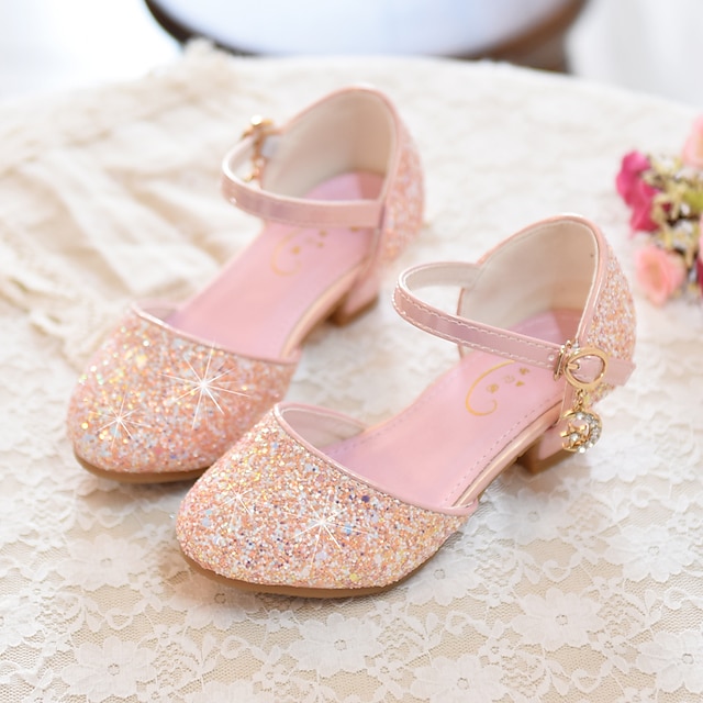  Girls' Heels Party Princess Shoes Glitters Rubber PU Little Kids(4-7ys) Big Kids(7years +) Daily Party & Evening Walking Shoes Rhinestone Buckle Sequin White Dusty Rose Blue Fall Spring