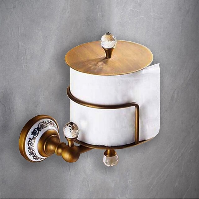  Toilet Paper Holders Removable Antique Ceramic/Crystal Roll Paper Holder Matte Brass 1PC