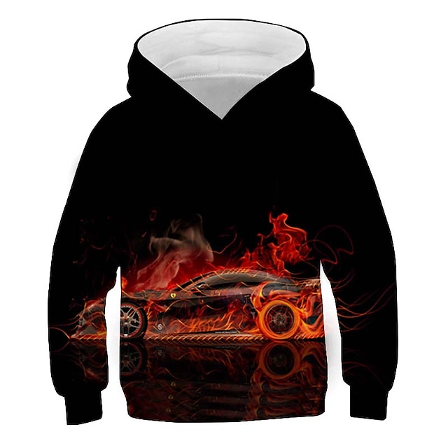  New Year Boys 3D Car Hoodie Long Sleeve 3D Print Spring Fall Winter Active Polyester Kids 3-12 Years School Outdoor Daily