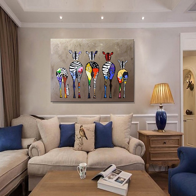  Hang-malované olejomalba Ručně malované Horizontální Zvířata Populární umění Moderní Bez vnitřní rám / Válcované plátno