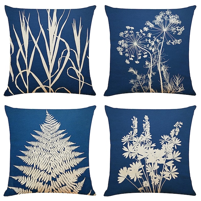  Set of 4 Simple Art Plant Square Decorative Faux Linen Throw Pillow Cases Sofa Cushion Covers  Home Sofa Decorative