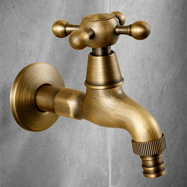  robinet pentru mașină de spălat, robinet de exterior, robinet cu un singur mâner în stil retro, montat pe perete cu o gaură, robinete din alamă antică de calitate superioară