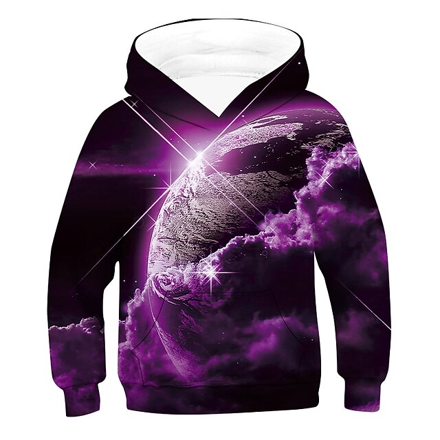 Baby & Kids Boys Clothing | Kids Boys Hoodie & Sweatshirt Long Sleeve Space 3D Print Galaxy Earth Planet Blue Purple Red Childre