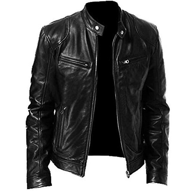 Men's Faux Leather Jacket Transition Jacket Biker Jacket Daily Wear Thermal Warm Rain Waterproof Autumn / Fall Faux Leather Black Brown Jacket4