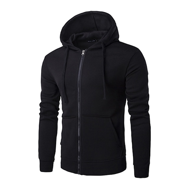 Mens Clothing Mens Hoodies & Sweatshirts | mens slim fit long sleeve lightweight one tone coverseam zip up hoodie with kanga poc