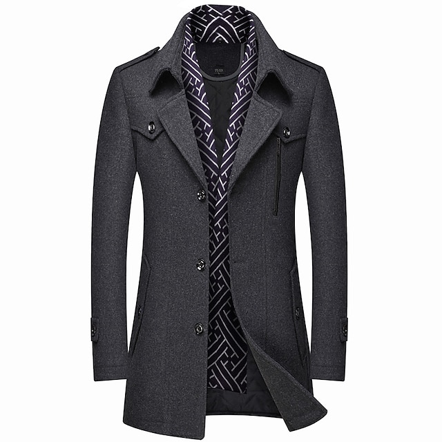  Men's Winter Coat Wool Coat Overcoat Business Casual Winter Wool Outerwear Clothing Apparel Notch lapel collar