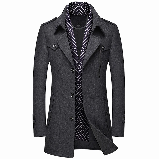 Men's Winter Coat Wool Coat Overcoat Business Casual Winter Wool Outerwear Clothing Apparel Notch lapel collar 8