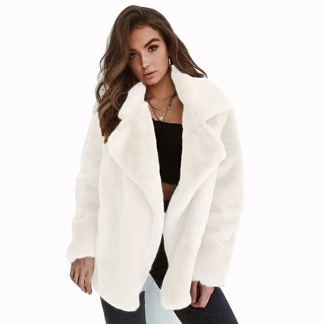 Womens Clothing Womens Outerwear | women winter coat keep warm outerwear loose big collar fur coat black - ES24959