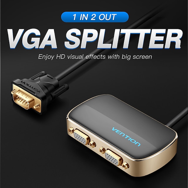  vention vga splitter 1080p vga switch 1 in 2 out male to female 1m cable for desktop laptop monitor monitor projector tv vga adapter Uusi