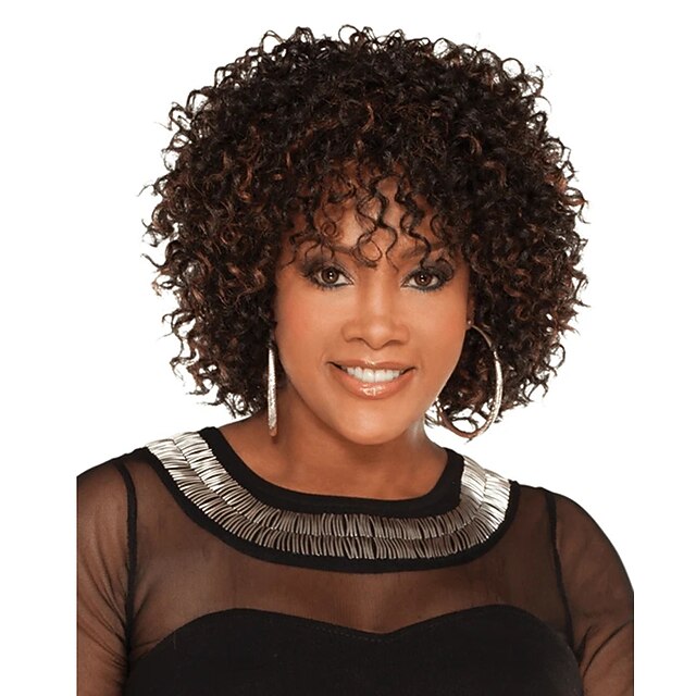 Brown Wigs for Women Synthetic Wig Afro Curly Asymmetrical Wig Short Black Synthetic Hair Women's Fashionable Design Exquisite Comfy Black4