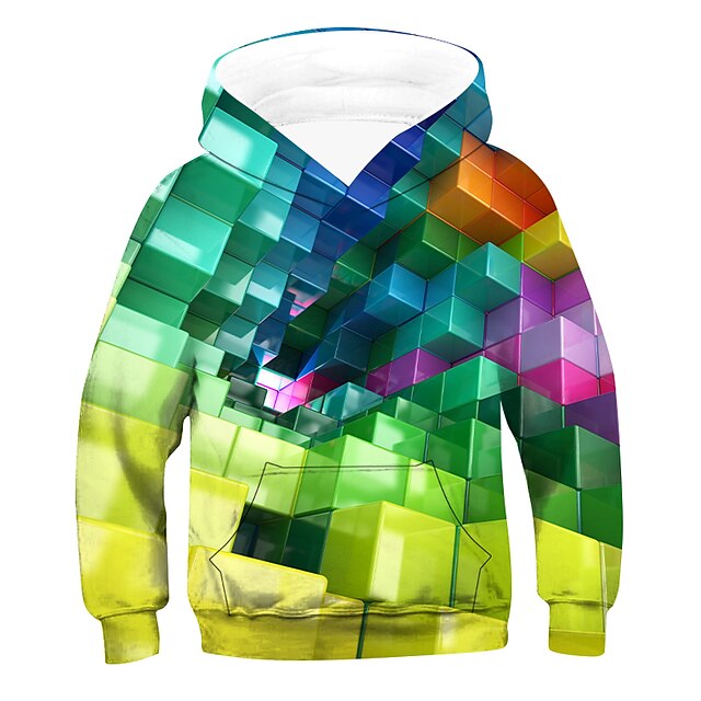  Kids Boys' Hoodie Long Sleeve Rainbow 3D Print Optical Illusion Geometric Drawstring School Daily Outdoor Active Basic 2-12 Years / Fall / Winter / Spring