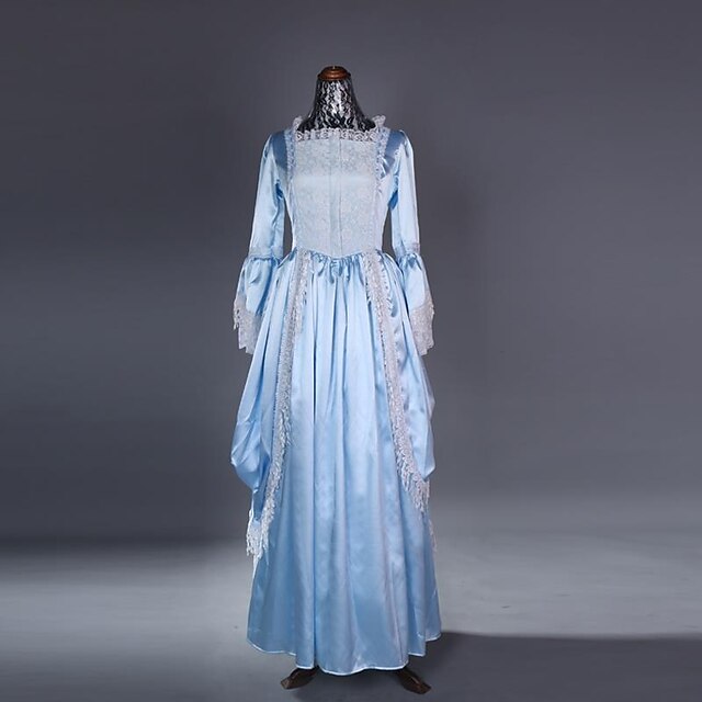  Princess Marie Antoinette Maria Antonietta Gothic Lolita Rococo Baroque Dress Prom Dress Women's Satin Japanese Cosplay Costumes Blue Solid Colored Poet Sleeve Floor Length