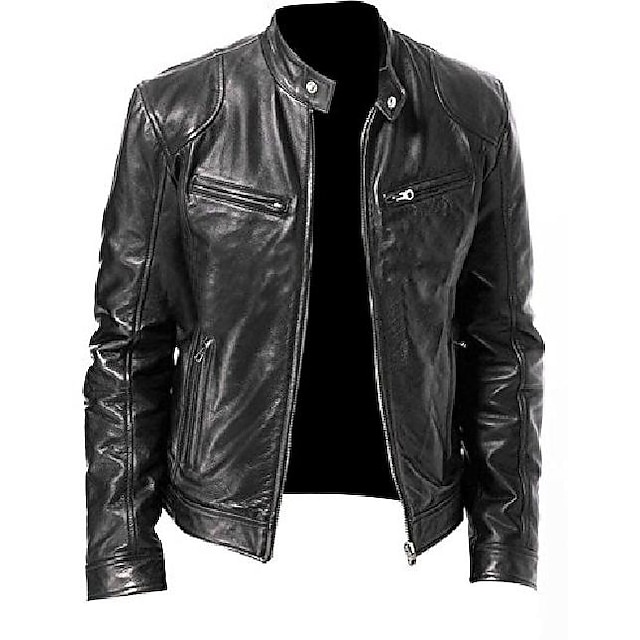  Men's Faux Leather Jacket Biker Jacket Motorcycle Jacket Thermal Warm Rain Waterproof Jacket Outerwear Black Brown
