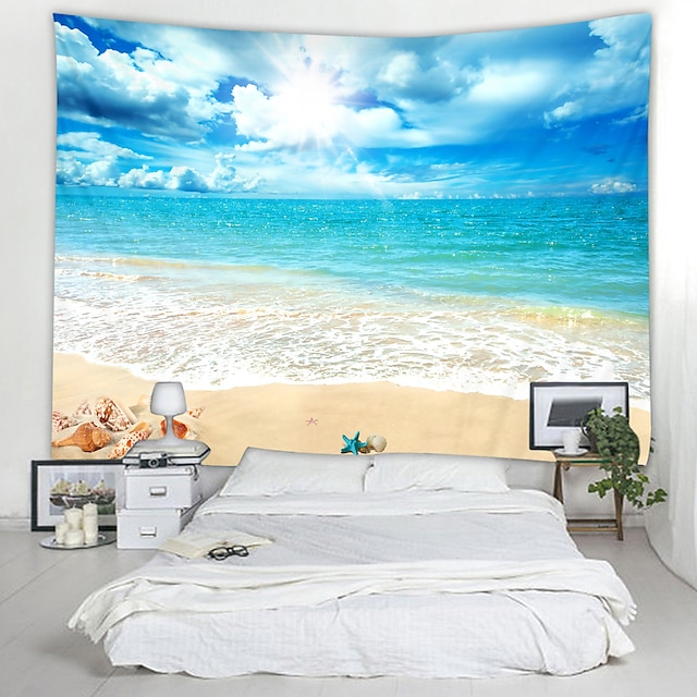 Home & Garden Home Decor | Blue Sky And White Clouds Beach Digital Printed Tapestry Classic Theme Wall Decor 100% Polyester Cont