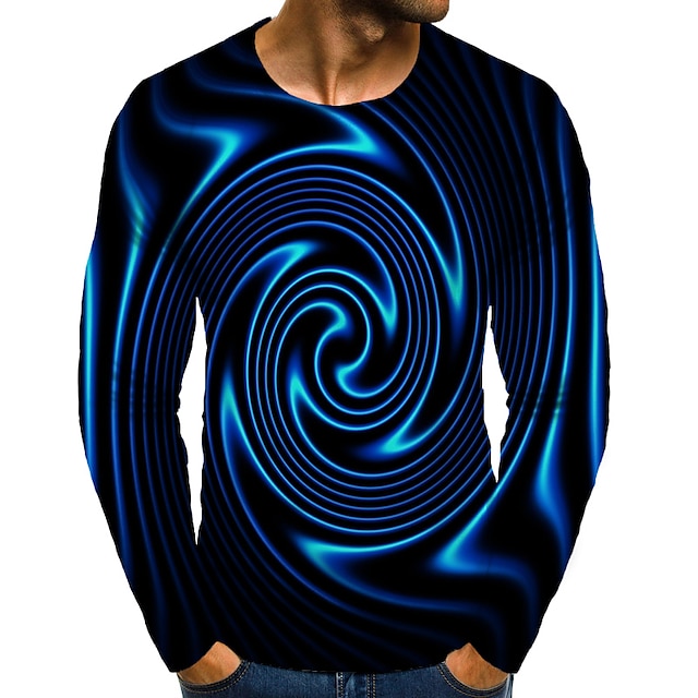 남성용 T 셔츠 3D 인쇄 그래픽 3D 플러스 사이즈 라운드 넥 일상 홀리데이 프린트 긴 소매 탑스 우아함 과장된 푸른 다크 블루 밝은 블루