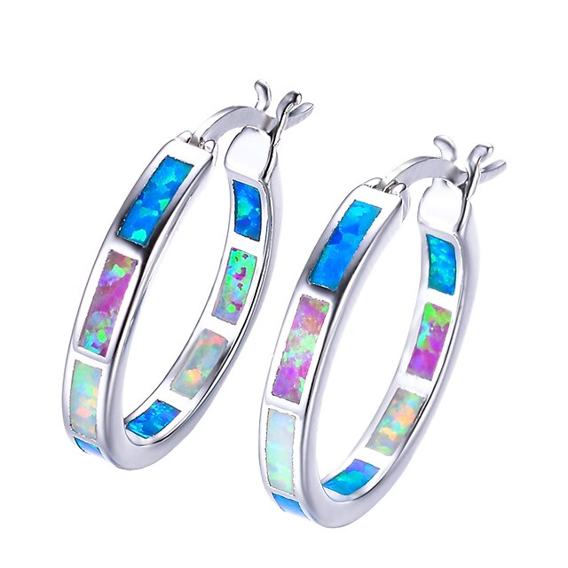  white opal hoop earrings,women jewelry rhodium plated gemstone big hoop earrings 32mm