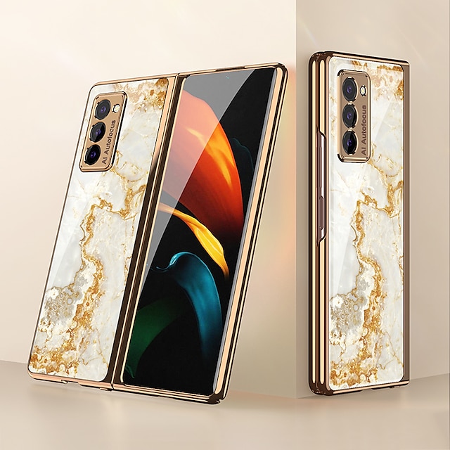  Phone Case For Samsung Galaxy Back Cover Z Fold 4/3/2/1 Plating Dustproof Single Sided Lines / Waves Marble Tempered Glass