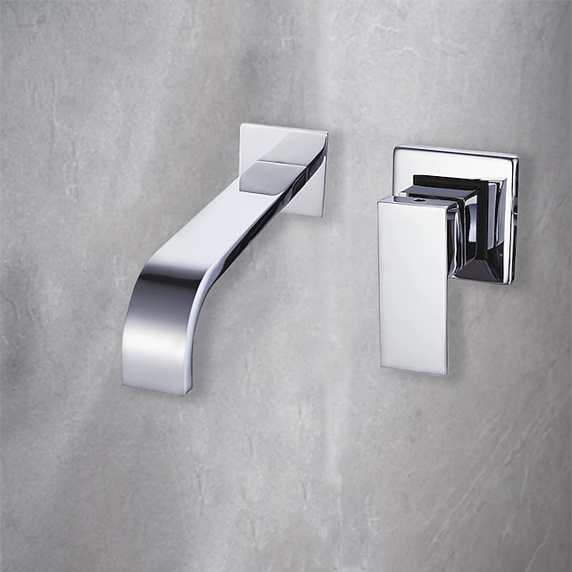  Μπάνιο βρύση νεροχύτη - Βάση Τοίχου / Καταρράκτης Χρώμιο Επιτοίχιες Ενιαία Χειριστείτε δύο τρύπεςBath Taps