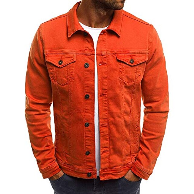  men's autumn winter button solid color vintage denim jacket tops blouse coat outwear (red,m)