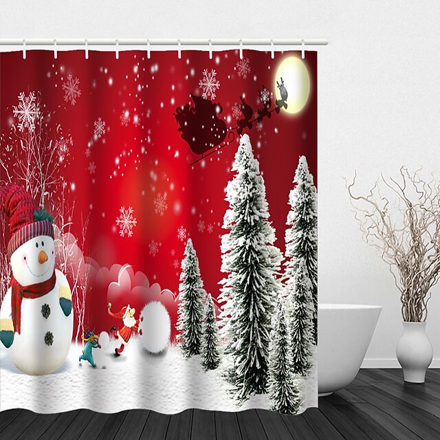 Christmas Shower Curtain Bathroom and Hook Rainbow Classic Polyester