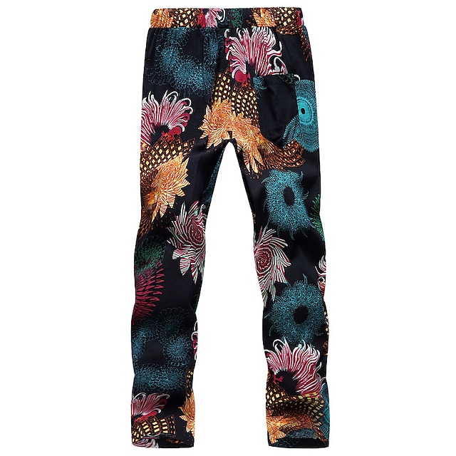 Mens Clothing Mens Bottoms | mens hipster printed elastic waist pull-on drawstring flower pants colorful ankle-length toursers e