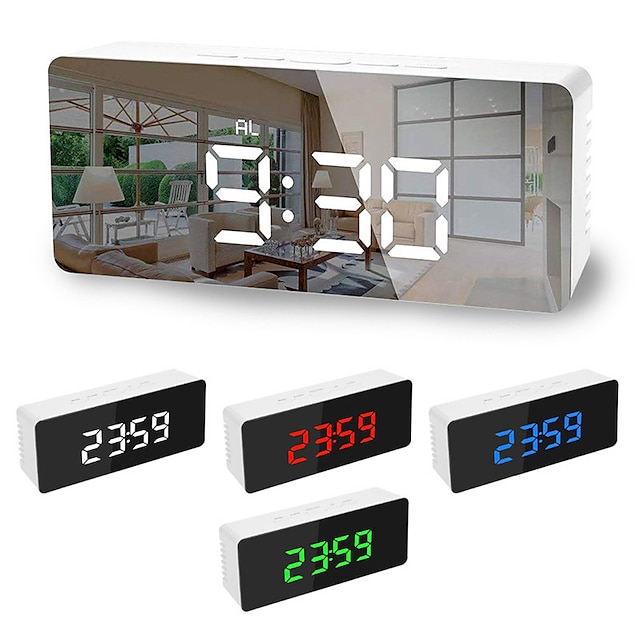  LED Light Mirror Alarm Clock with Dimmer Nap Temperature Function for Office Bedroom Travel Digital Clock Home Decor