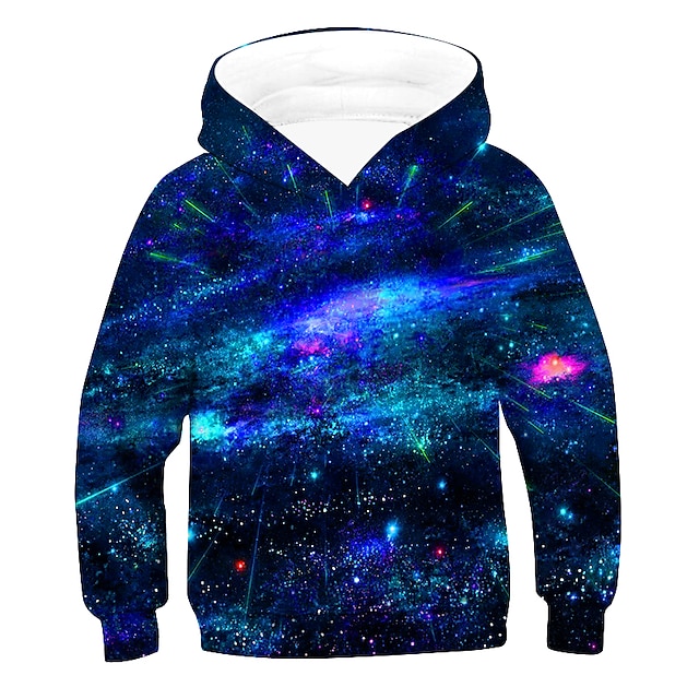  Kids Boys' Galaxy 3D Print Hoodie Long Sleeve Green Purple Army Green Children Tops Fall Winter Active Basic School Daily Outdoor 2-12 Years
