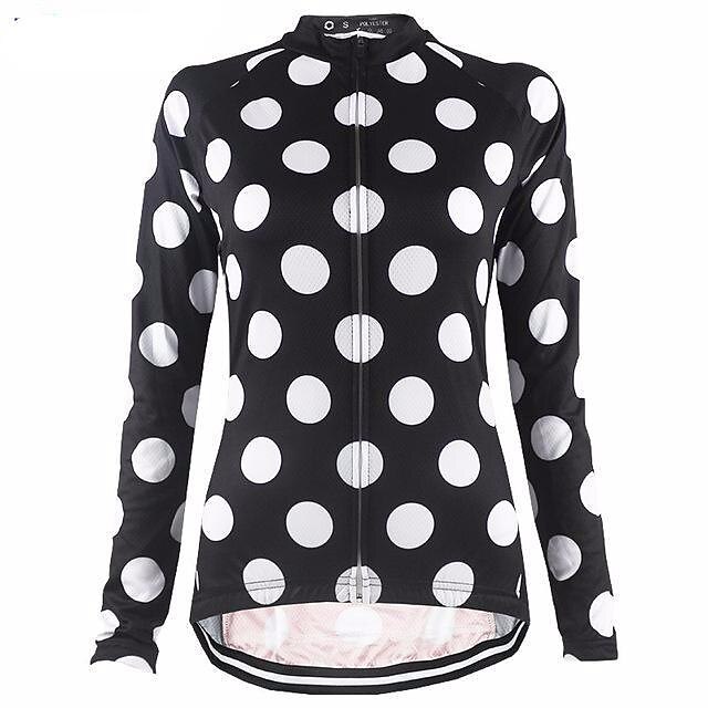  21Grams® Women's Cycling Jersey Long Sleeve Mountain Bike MTB Road Bike Cycling Polka Dot Graphic Jersey Shirt Black UV Resistant Warm Breathable Sports Clothing Apparel / Stretchy / Athleisure