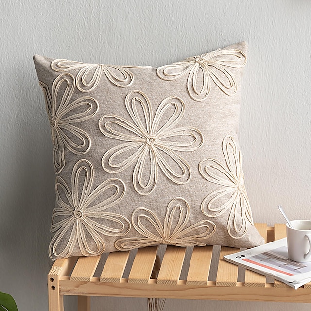 Cotton Pillow Cover Leaf Embroidered Square Pillow Case Bed Sofa Cushion Cover 