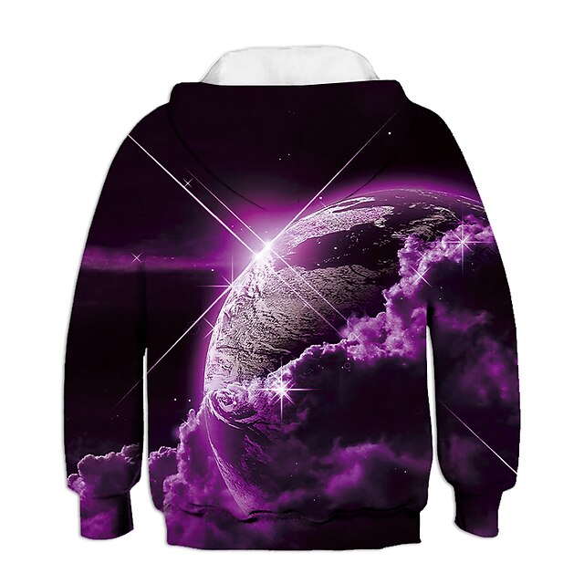 Baby & Kids Boys Clothing | Kids Boys Hoodie & Sweatshirt Long Sleeve Space 3D Print Galaxy Earth Planet Blue Purple Red Childre