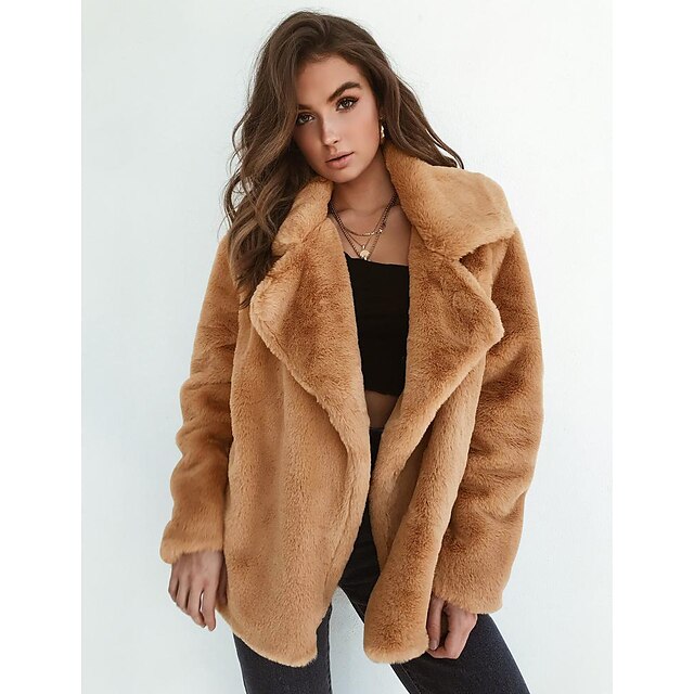 Womens Clothing Womens Outerwear | women winter coat keep warm outerwear loose big collar fur coat black - ES24959